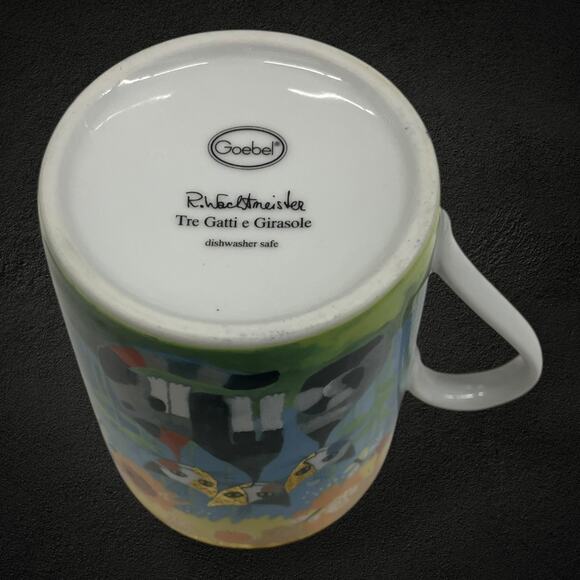 Rosina Wachtmeister Goebel Cat Mug – Colorful Porcelain Art Cup–Sunflower Design - Picture 4 of 5